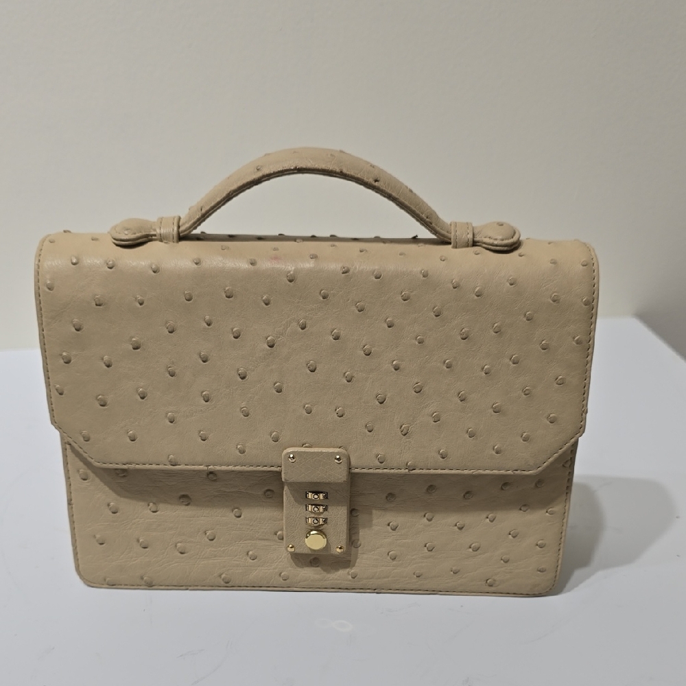 Vintage ZAQ Ostrich Leather Top Handle Bag With Combination Lock Closure